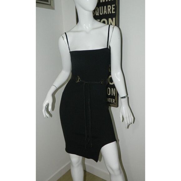 Hyein Seo Dress Women's Size Medium (2) Black Knit Bodycon Belted - Picture 1 of 11